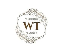WT Initials letter Wedding monogram logos collection, hand drawn modern minimalistic and floral templates for Invitation cards, Save the Date, elegant identity for restaurant, boutique, cafe in vector