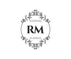 colección de logotipos de monograma de boda con letras iniciales de rm, plantillas florales y minimalistas modernas dibujadas a mano para tarjetas de invitación, guardar la fecha, identidad elegante para restaurante, boutique, café en vector