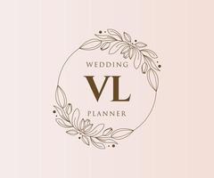 colección de logotipos de monograma de boda con letras iniciales vl, plantillas florales y minimalistas modernas dibujadas a mano para tarjetas de invitación, guardar la fecha, identidad elegante para restaurante, boutique, café en vector