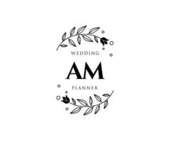 AM Initials letter Wedding monogram logos collection, hand drawn modern minimalistic and floral templates for Invitation cards, Save the Date, elegant identity for restaurant, boutique, cafe in vector