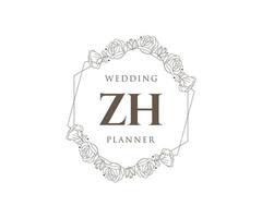 ZH Initials letter Wedding monogram logos collection, hand drawn modern minimalistic and floral templates for Invitation cards, Save the Date, elegant identity for restaurant, boutique, cafe in vector