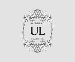 UL Initials letter Wedding monogram logos collection, hand drawn modern minimalistic and floral templates for Invitation cards, Save the Date, elegant identity for restaurant, boutique, cafe in vector