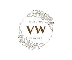 colección de logotipos de monogramas de boda con letras iniciales vw, plantillas florales y minimalistas modernas dibujadas a mano para tarjetas de invitación, guardar la fecha, identidad elegante para restaurante, boutique, café en vector