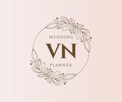 VN Initials letter Wedding monogram logos collection, hand drawn modern minimalistic and floral templates for Invitation cards, Save the Date, elegant identity for restaurant, boutique, cafe in vector
