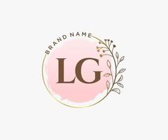 logotipo femenino inicial de lg. utilizable para logotipos de naturaleza, salón, spa, cosmética y belleza. elemento de plantilla de diseño de logotipo de vector plano.