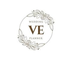 VE Initials letter Wedding monogram logos collection, hand drawn modern minimalistic and floral templates for Invitation cards, Save the Date, elegant identity for restaurant, boutique, cafe in vector