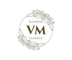 VM Initials letter Wedding monogram logos collection, hand drawn modern minimalistic and floral templates for Invitation cards, Save the Date, elegant identity for restaurant, boutique, cafe in vector