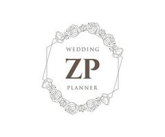 ZP Initials letter Wedding monogram logos collection, hand drawn modern minimalistic and floral templates for Invitation cards, Save the Date, elegant identity for restaurant, boutique, cafe in vector
