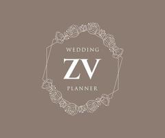 ZV Initials letter Wedding monogram logos collection, hand drawn modern minimalistic and floral templates for Invitation cards, Save the Date, elegant identity for restaurant, boutique, cafe in vector