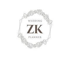 ZK Initials letter Wedding monogram logos collection, hand drawn modern minimalistic and floral templates for Invitation cards, Save the Date, elegant identity for restaurant, boutique, cafe in vector