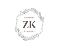 colección de logotipos de monograma de boda con letras iniciales zk, plantillas florales y minimalistas modernas dibujadas a mano para tarjetas de invitación, guardar la fecha, identidad elegante para restaurante, boutique, café en vector