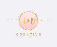 Initial IN feminine logo. Usable for Nature, Salon, Spa, Cosmetic and Beauty Logos. Flat Vector Logo Design Template Element.