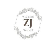 colección de logotipos de monograma de boda con letras iniciales zj, plantillas florales y minimalistas modernas dibujadas a mano para tarjetas de invitación, guardar la fecha, identidad elegante para restaurante, boutique, café en vector