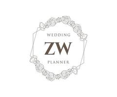 colección de logotipos de monograma de boda con letras iniciales zw, plantillas florales y minimalistas modernas dibujadas a mano para tarjetas de invitación, guardar la fecha, identidad elegante para restaurante, boutique, café en vector