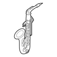 Saxophone icon, outline isometric style vector