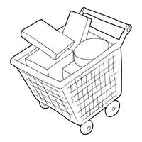 Sale shopping cart with boxes icon, outline style vector