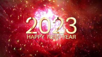 Happy New Year 2023 golden text with fireworks video