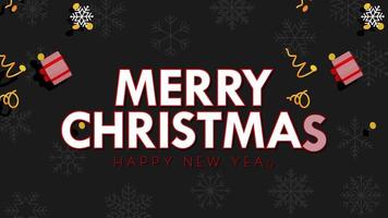 Merry Christmas and Happy New Year 3D Rendering, Christmas Balls, Gift Boxes, Candies, Stars, Snow Pattern and Confetti Falling Slow Motion in a Row video