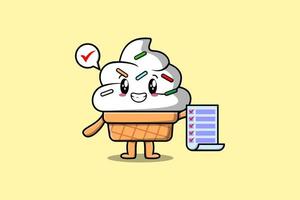 Cute cartoon Ice cream holding checklist note vector