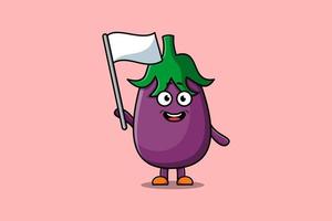 Cute cartoon Eggplant character with white flag vector