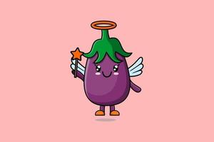 Cute Cartoon Eggplant character in form of fairy vector