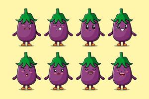 Set kawaii Eggplant cartoon different expressions vector