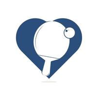 raquetas de tenis de mesa con ilustración de vector de logotipo de concepto de forma de corazón de bola. tenis de mesa amor retro logo o ping pong sport club vintage etiqueta vector.