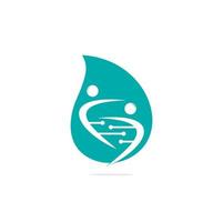 ADN humano y diseño de icono de vector de concepto de forma de gota genética. ADN y logotipo de carácter humano.