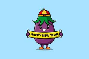 Cute cartoon Eggplant chinese happy new year board vector