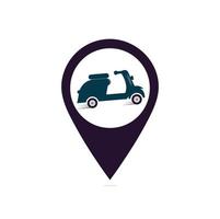 Scooter map point shape concept logo. Scooter symbol. Retro scooter icon isolated Vector illustration.