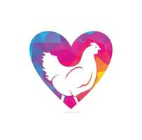 diseño de logotipo vectorial de concepto de forma de corazón de gallina. símbolo de icono de vector de pájaro de pollo.