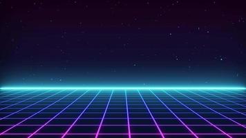 Retro style 80s Sci-Fi Background Futuristic with laser grid landscape. Digital cyber surface style of the 1980s. video