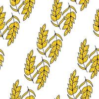 Seamless pattern of a pair of bright yellow spikelets arranged in diagonal rows on a white background vector