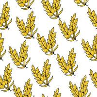 Seamless pattern of a pair of bright yellow spikelets on a white background vector