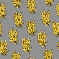 Seamless pattern of bunches of bright yellow spikelets located on a gray background vector