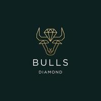 diseño de línea de toro con vector plano de plantilla de logotipo de diamante