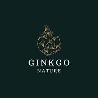 Ginkgo Biloba Leaf Herbal Organic Badge and Icon in Trendy Minimalist Linear Style