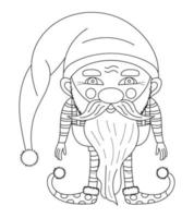 Dwarf coloring vector. Christmas, Santa's fairy helper illustration. Gnome in linear style for children's book vector