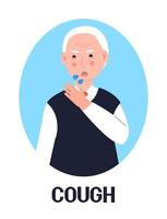 vector de icono de tos. Se muestran síntomas de gripe, resfriado y coronavirus. el anciano está tosiendo. persona infectada con bronquitis, asma, faringitis, neumonía. enfermedad respiratoria