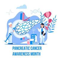 Pancreatic Cancer Awareness Month is organised on November in USA. Pancreas doctors examine. vector