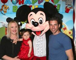 LOS ANGELES, DEC 4 - Adrienne Frantz Bailey, Amelie Bailey, Mickey Mouse Character, Scott Bailey at the Amelie Bailey s 1st Birthday Party at Private Residence on December 4, 2016 in Studio CIty, CA photo