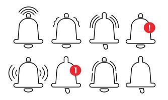 Notification bell icons set vector in outline style. Sign of incoming message or email inbox. Ringing bell for smartphone app