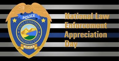 Law Enforcement Appreciation Day is celebrated in USA on January 9th each year. Police department badge, sheriff shield is shown. Flat vector with for flyer, card, web, banner