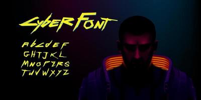 Vector cyber font and alphabet. luminescent cyberpunk 2077 font.