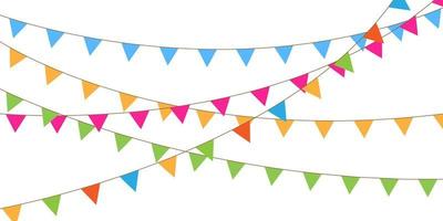 Multicolored bright buntings flags garlands isolated on white background. Bunting and party flag vector illustration