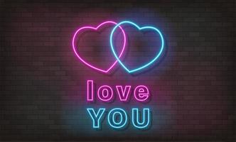 Love You neon text, bright signboard, light banner. Valentine Day logo neon, emblem. Vector illustration.