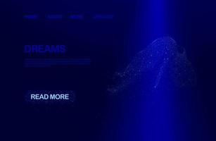 Landing Page Website Template With woman, Flying in the sky. Fantasy, Polygonal style, Creation in Internet, Creativity, Polygon woman. Flat Vector Concept Design Illustration.