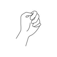 Hand grabbing and holding invisible item. Vector flat outline icon illustration isolated on white background