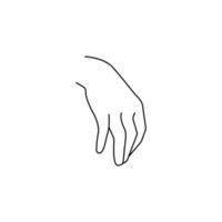 Grabbing hand. Man s hand pinching invisible item. Hand holding something with two fingers. Vector flat outline icon illustration isolated on white background