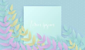 Tropical floral with frame in paper art style and pastel color scheme background vector illustration.